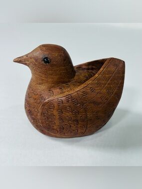 Hand Crafted Carved Wooden Bird Figurine secret stash compartment  - Brown
